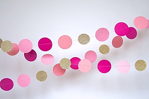 2 Conjuntos de 6,5 pies de puntos largos de círculo Papel Garland Decoración colgante Fucsia Rosa y oro Baby Shower Decoración de la fiesta de cumpleaños