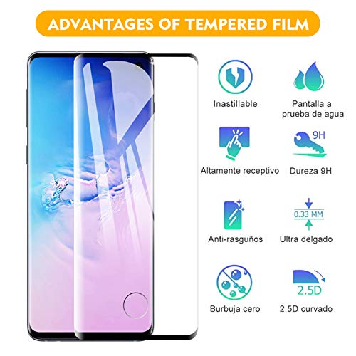 [2 Pack] Amonke Protector de Pantalla para Samsung Galaxy S10 Cristal Templado, 3D Curvado Completa Cobertura, 9H Dureza Alta Definicion Vidrio Templado Screen Protector para Samsung S10