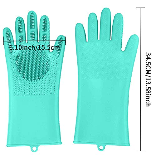 2 Pares Guantes de Silicona con Cepillo Limpieza Reutilizable para lavar platos Resistentes Guante de Goma para el hogar,Lavado del Coche,Lavavajillas, Resistente al Calor