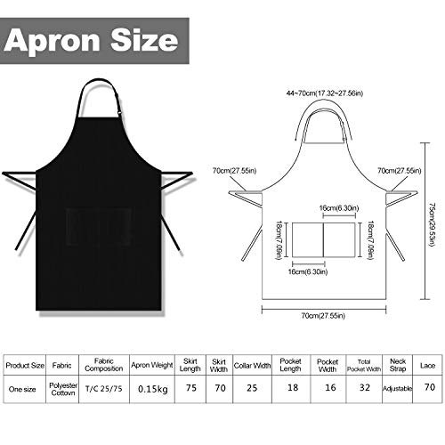 2 Piezas Delantal Cocina, XCOZU Correa para el Cuello Ajustable Delantal Hombre Mujer Delantal Cocinero Mandil Cocina, Delantales Negros y Rojo con Peto, Delantal Impermeable Chef Profesional