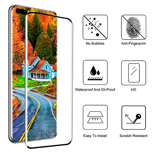 2 Piezas, Protector de Pantalla para Huawei P40 Pro Cristal Templado, [Fácil de Instalar] [Dureza 9H] [3D Curvado Completa Cobertura] [Alta Transparencia] [Sin Burbujas]