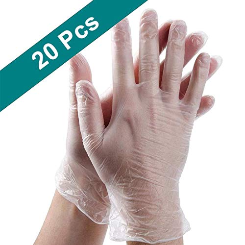 20 guantes de plástico desechables, desechables de PVC, guantes desechables para preparación de alimentos, guantes de trabajo desechables para cocinar, manipular alimentos (Talla L)