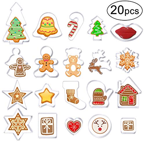 20 Piezas Moldes de Galletas Navidad, Cortador de Galletas Incluye Angel Bell Reindeer Gingerbread Man para Cookie Fondant