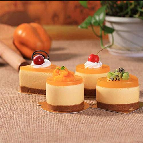 200PCS Tableros De La Torta De Mousse,Mini Torta De Oro Desechable Bandeja de Visualización de Postres,Pastel Tambor Carton Placas de Papel Base de Pastel Base de Postre Para Cumpleaños de Boda