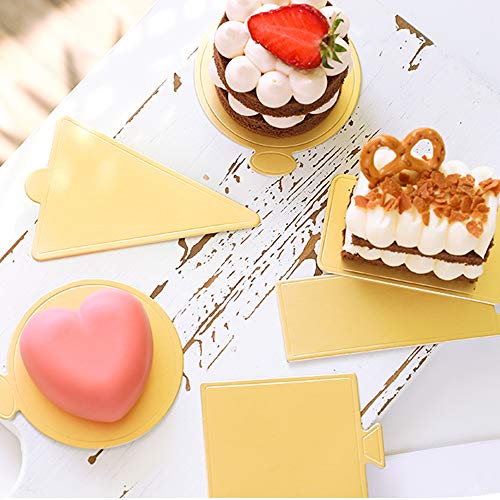 200PCS Tableros De La Torta De Mousse,Mini Torta De Oro Desechable Bandeja de Visualización de Postres,Pastel Tambor Carton Placas de Papel Base de Pastel Base de Postre Para Cumpleaños de Boda