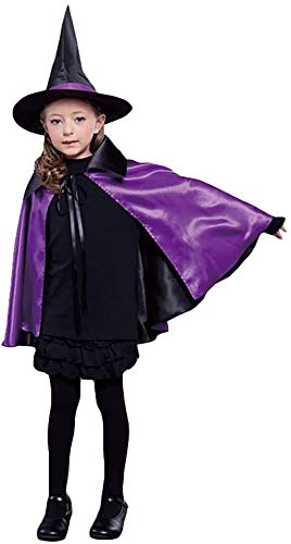 2021 de Halloween manto bruja de los niños decoración del partido con el sombrero vampiro capa neutra niño y niña capa de doble cara cosplay (27.5 pulgadas negro/púrpura) DOISLL