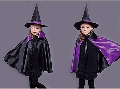 2021 de Halloween manto bruja de los niños decoración del partido con el sombrero vampiro capa neutra niño y niña capa de doble cara cosplay (27.5 pulgadas negro/púrpura) DOISLL