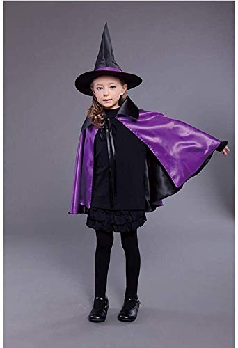 2021 de Halloween manto bruja de los niños decoración del partido con el sombrero vampiro capa neutra niño y niña capa de doble cara cosplay (27.5 pulgadas negro/púrpura) DOISLL