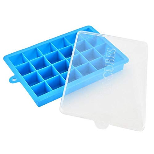 24 cuadrículas Cubo de hielo del silicón con la tapa Ecológico cavidad de la bandeja de hielo cubos pequeños frutos del molde del hielo del cubo de hielo for Hacer W (Color : Blue with Lid)