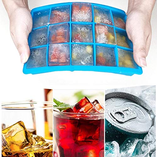 24 cuadrículas Cubo de hielo del silicón con la tapa Ecológico cavidad de la bandeja de hielo cubos pequeños frutos del molde del hielo del cubo de hielo for Hacer W (Color : Blue with Lid)