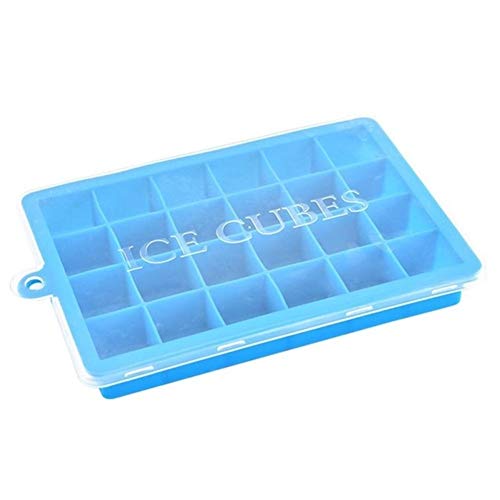 24 cuadrículas Cubo de hielo del silicón con la tapa Ecológico cavidad de la bandeja de hielo cubos pequeños frutos del molde del hielo del cubo de hielo for Hacer W (Color : Blue with Lid)