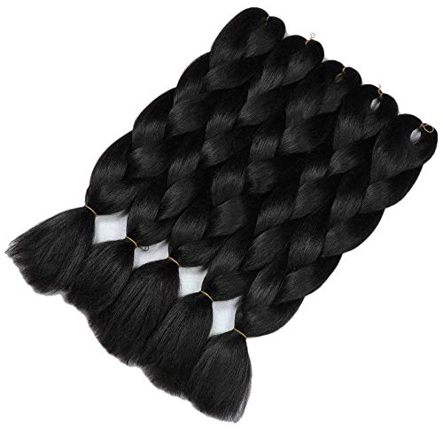 24"(60cm) 5 Piezas Extensiones de Pelo Sintético para Hacer Trenzas Africanas Fibra Kanekalon Trenzado Trenza Cabello No Destiñe y Se Ve Natural (500g,Negro Natural)