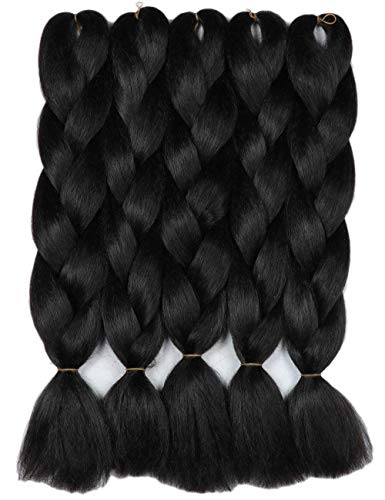 24"(60cm) 5 Piezas Extensiones de Pelo Sintético para Hacer Trenzas Africanas Fibra Kanekalon Trenzado Trenza Cabello No Destiñe y Se Ve Natural (500g,Negro Natural)