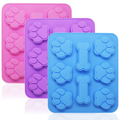 3 piezas de moldes de silicona cachorro de perro con forma de pata y hueso, bandejas de dulces de hielo reutilizables FineGood, bandejas para hornear, horno apto para microondas