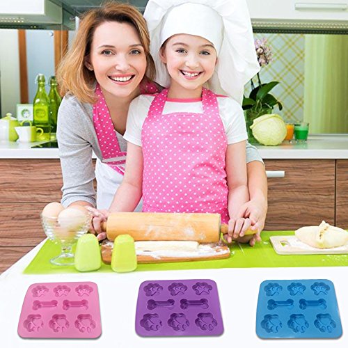 3 piezas de moldes de silicona cachorro de perro con forma de pata y hueso, bandejas de dulces de hielo reutilizables FineGood, bandejas para hornear, horno apto para microondas