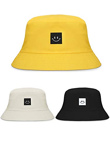 3 Piezas de Sombreros de Pescador Sonriente Sombrero de Sol de Playa Sombrero de Cubo Unisex para Verano al Aire Libre