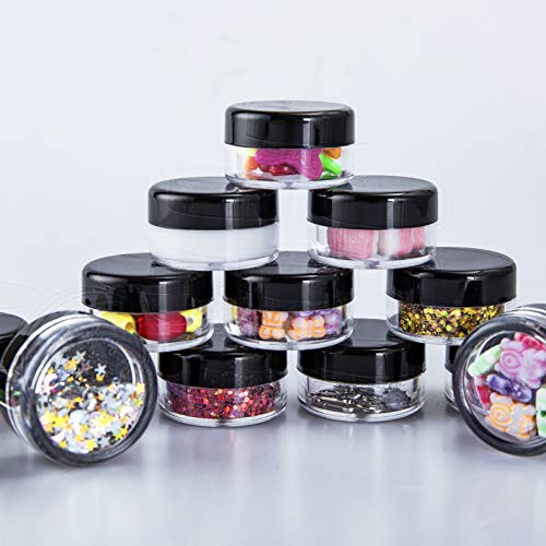 30 Piezas Tarros de Plástico, Contenedores Cosmético de Viaje Envases de Vacío Transparente con Mini espátulas y Etiquetas Adhesivas para Cosmética Crema Muestra, Polvo, Decoración Uñas, 5g 5ml Negro