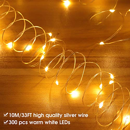 300LED Cortina de Luces – 3x3m, USB con Control Remoto Impermeable Luz Cadena Navidad, 8 Modos de Luces, Resistente al aguapara para Decoración Ventana, interiores, Navidad, Fiestas (Blanco cálido)