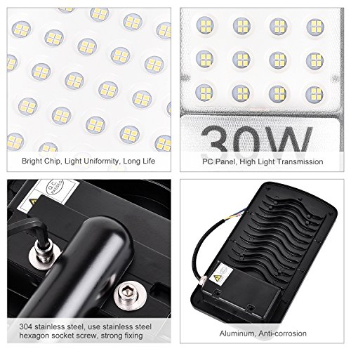 30W LED Farola Luz de calle,Luces Seguridad, Lámpara de Pared 3000LM ,Blanco frío 6000K blanco cálido, Impermeable IP67 ,Luces de jardín,iluminación de noche para calle,patio,jardín etc.