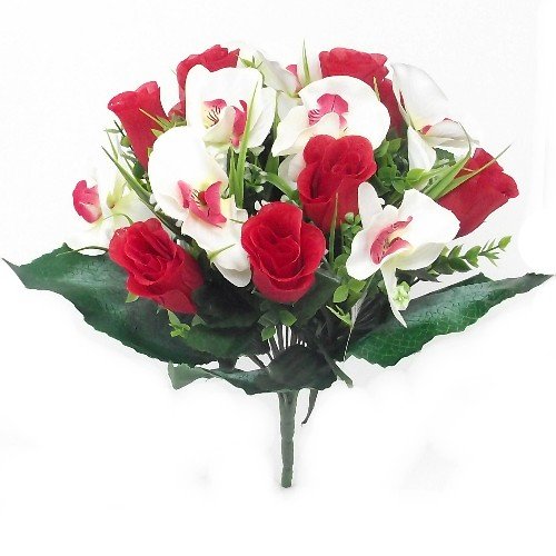 36 cm seda Artificial rojo/rosa blanca y orquídea arbusto con flores grandes - la tumba de decoración para el hogar