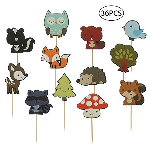 36 Piezas Animales Cupcake Toppers Lindo, Bosque Cupcake Topper Decoración, para Niños Ducha Bebé Fiesta, Cumpleaños DIY Decoración Suministros