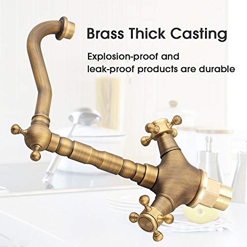 360° Rotación Cobre Antiguo Faucet Doble Latón Lavabo Faucet Fregadero Cocina Cepillado Grifo Baño Suave Vintage Faucet Para Agua Fría Caliente