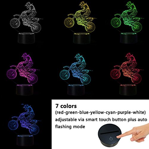 3D óptico Illusions LED Lámparas, Moto, LSMY Lámpara de mesa de mesa táctil Decoración hogareña 7 colores Efectos luminosos únicos para Regalo de la Navidad de los niños