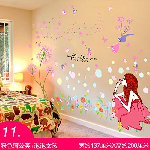 3D Ventanas Pvc Decoracion Hogar Posters Para Pareddormitorio Cálido Piano Niña Papel Pintado Habitación De La Etiqueta Hostel, 11 Rosa Niña De Burbujas De Diente De L