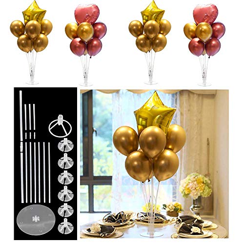 4 Juegos de 28"Altura de Kit de Soporte de Globo Transparente, Árbol de Globos con Paleta de Plástico Soporte de Globos, Decoraciones de Fiestas de Cumpleaños y Navidad, Boda, Fiesta