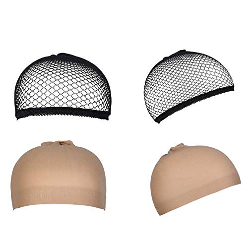 4 Piezas Gorras de Peluca, URAQT Redecillas Casquillo de Peluca de Nylon, Desnudo Beige Natural y Negro Malla