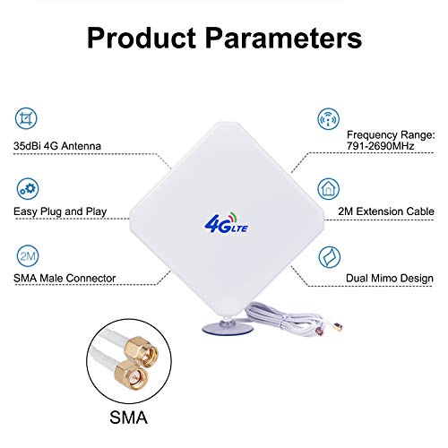 4G Antena SMA 35dBi Dual Mimo Antena de Amplificador de Señal de Alta Ganancia Antenna Exterior de Alto Rendimientode 4G 3G LTE para Enrutador Móvil para Huawei E398 /E3276 /E392