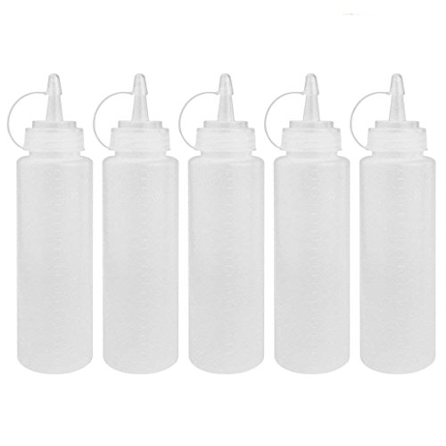 5 paquetes de botellas flexibles Rbenxia, dispensadores de plástico, de 236 ml, con tapones, para ketchup, mostaza, mayonesa, aliños, aceite de oliva, salsa barbacoa