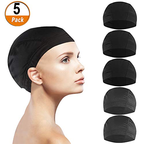 5 Unids Dome Cap peluca, Malla Spandex Elástica Antideslizante Redecilla Transpirable Soft Nature Weaving Cap para Hombres Mujeres para Ropa de Peluca (negro y translúcido)