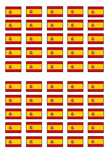 50 bandera de España, comestible Premium de grosor edulcorados vainilla, oblea Rice Paper, Cupcake Toppers, Cake Pops, Cookies