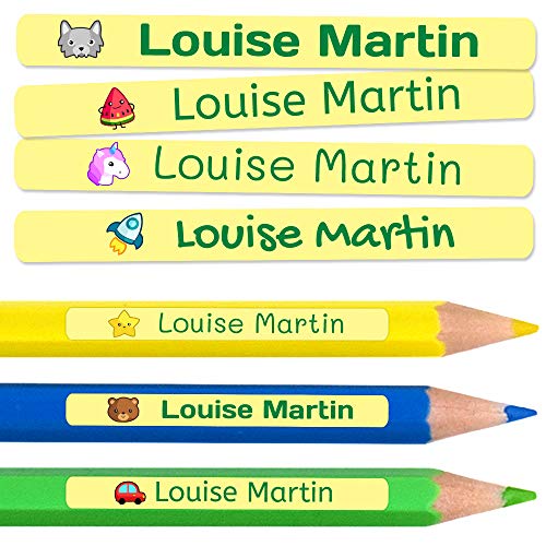 50 Etiquetas Adhesivas Minis Personalizadas para marcar objetos, lápices, bolis, etc. Medida 4,2 x 0,5 cm. Color Amarillo Pastel