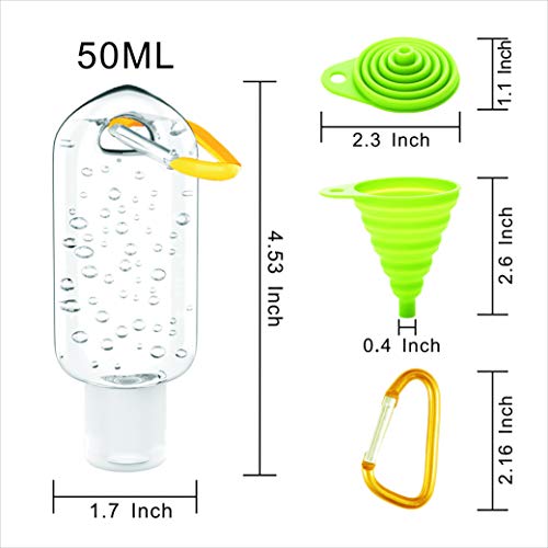 5pcs botella de viaje recargable de 50ml con mosquetón, tapa de tirón portátil transparente contenedor de plástico vacío para organizar líquido