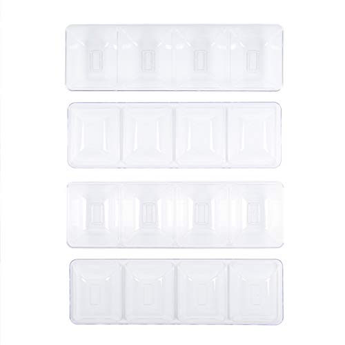 6 Bandejas Compartimento de Plástico Duro con 4 Secciones, Rectangulares y Transparente, 40.5x12.5cm - Desechable y Reutilizable - Robusto y Apto para Lavavajillas - Aperitivos Bocadillos de Fiestas