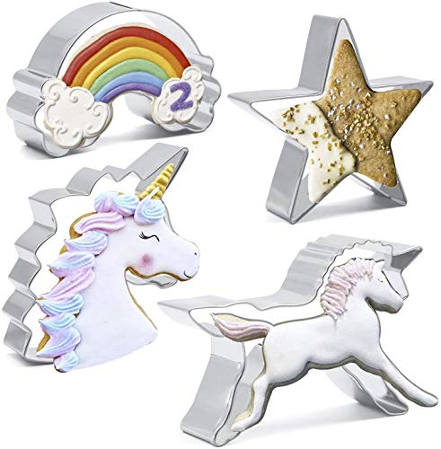 6 PCS de Acero Inoxidable Molde de Cortadores de Galletas y Galletas Establecido para Pastel horneado de Bricolaje Fondant Decoración de Pastelería para Hornear-Unicornio, Pegaso, Arcoiris, Estrellas