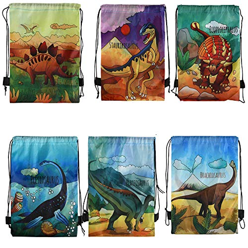 6 Piezas Dinosaur Drawstring Pocket,Bolsa de Dinosaurios Fiesta de Cumpleaños Mochilas Dinosaurio, Mochila de Cuerdas Birthday Dino,Adecuado para Fiestas Temáticas Infantiles, Bolsas de Gimnasia