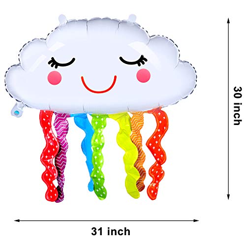 6 Piezas Globos de Papel de Aluminio de Mylar con Forma de Nube de Arco Iris Globos de Borla de Cara Sonriente para Suministros de Decoraciones de Fiesta Cumpleaños Baby Shower