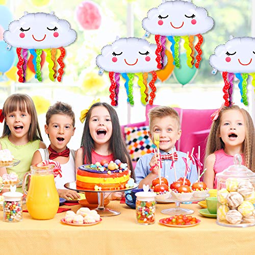 6 Piezas Globos de Papel de Aluminio de Mylar con Forma de Nube de Arco Iris Globos de Borla de Cara Sonriente para Suministros de Decoraciones de Fiesta Cumpleaños Baby Shower