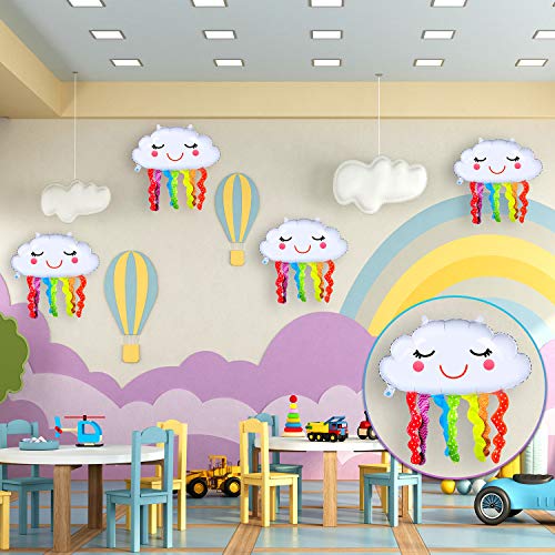 6 Piezas Globos de Papel de Aluminio de Mylar con Forma de Nube de Arco Iris Globos de Borla de Cara Sonriente para Suministros de Decoraciones de Fiesta Cumpleaños Baby Shower