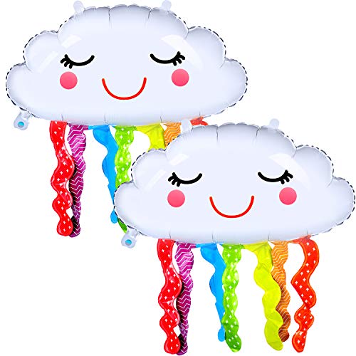 6 Piezas Globos de Papel de Aluminio de Mylar con Forma de Nube de Arco Iris Globos de Borla de Cara Sonriente para Suministros de Decoraciones de Fiesta Cumpleaños Baby Shower