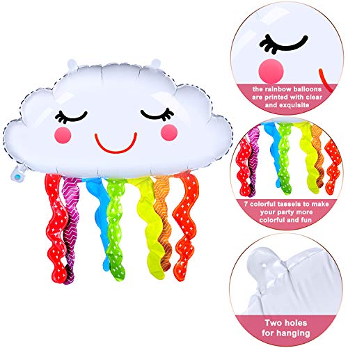 6 Piezas Globos de Papel de Aluminio de Mylar con Forma de Nube de Arco Iris Globos de Borla de Cara Sonriente para Suministros de Decoraciones de Fiesta Cumpleaños Baby Shower