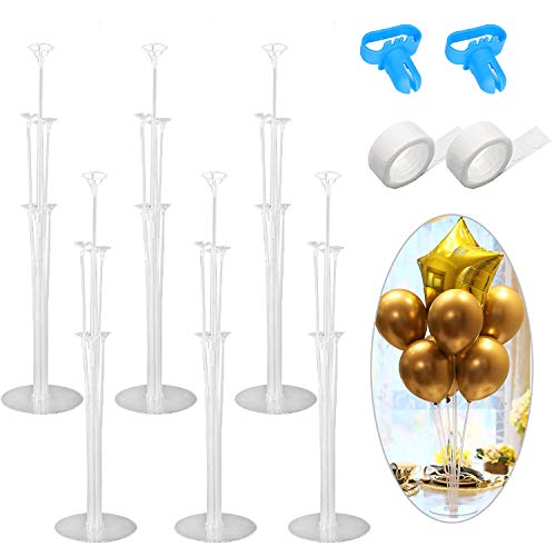 6 Piezas Soporte Globos，clear Stand Kit con Base，Holder Durable and Reusable ，para decoraciones de cumpleaños, decoraciones de bodas, decoraciones de fiesta