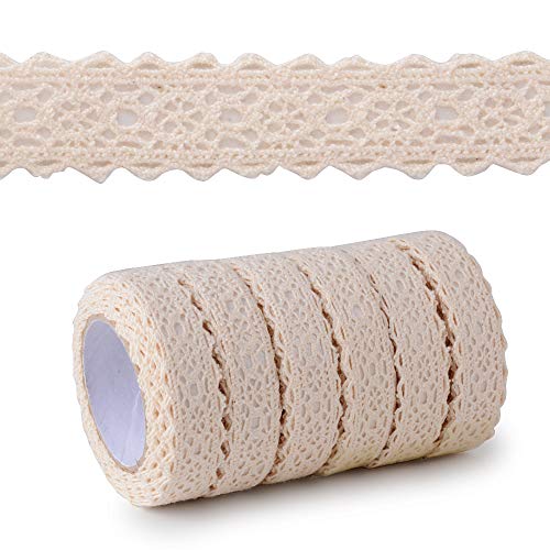 6 rollos(12yardas≈ 10,9metro) Cinta Puntillas Adhesiva de Encaje Ancho de1,5cm Decorativa para Scrapbooking Manualidades Decoración Boda Fiesta Regalo Beige