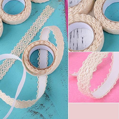 6 rollos(12yardas≈ 10,9metro) Cinta Puntillas Adhesiva de Encaje Ancho de1,5cm Decorativa para Scrapbooking Manualidades Decoración Boda Fiesta Regalo Beige