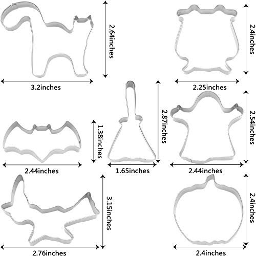 7 Piezas Cortadores de Galletas de Halloween Set Moldes de Galletas con Murciélagos de Calabaza Búhos Gato Fantasma Brujas Diseño de Palo de Escoba para la Decoración de Galletas de Halloween