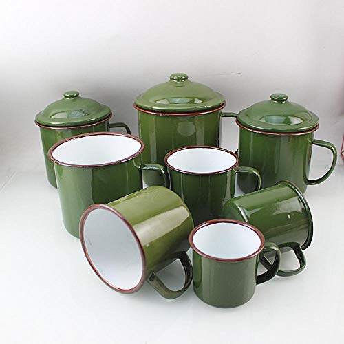 700Ml Taza De Esmalte Nostálgico Rizado Verde Militar Taza De Agua Retro Cilindro De Té De Hierro Engrosado Con Tapa 2Pcs-2Pcs