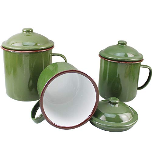 700Ml Taza De Esmalte Nostálgico Rizado Verde Militar Taza De Agua Retro Cilindro De Té De Hierro Engrosado Con Tapa 2Pcs-2Pcs